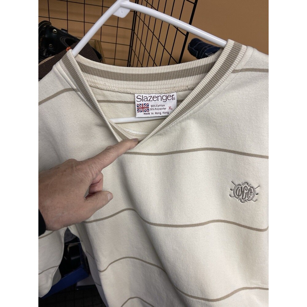 VTG Rare Slazenger x Masters Solid V-Neck Cotton Sweater Cream Men's XL
